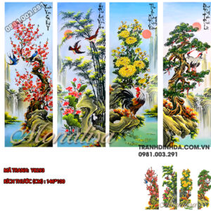 Tranh Đính Đá Tứ Quý Xuân Hạ Thu Đông Y8293 Kích thước 146cmx100cm