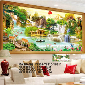 Tranh đính đá Sơn Thủy Hữu Tình Y8311 kích thước 200cm x 95cm