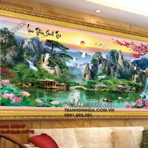 Tranh thêu chữ thập Lưu Thủy Sinh Tài MN0147 Kích thước 160x75cm