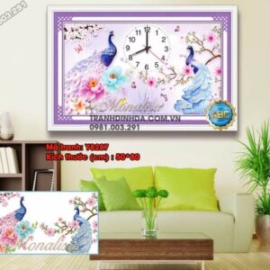 Tranh đính đá Đồng Hồ Chim Công Y8287 kích thước 50cm x 80cm