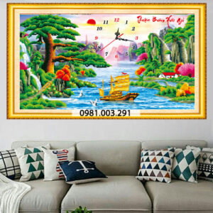 Tranh đính đá đồng hồ thuận buồm xuôi gió vs034 kích thước 85cm x 50cm