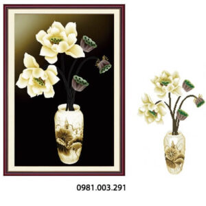 Tranh đính đá bình hoa sen vs077 kích thước 45cm x 64cm