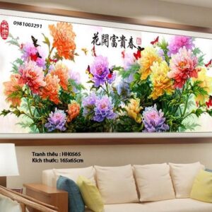 Tranh thêu chữ thập Hoa Mẫu Đơn HH0565 Kích thước 165cm x 65cm