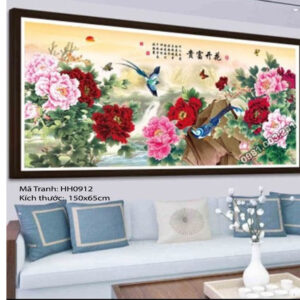 Tranh thêu chữ thập Hoa Mẫu Đơn HH0912 Kích thước 150cm x 65cm