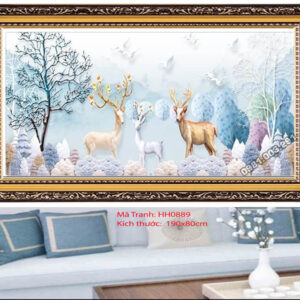 Tranh thêu chữ thập Hươu Tài Lộc HH0889 Kích thước 190cm x 80cm
