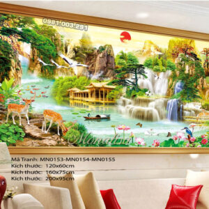 Tranh thêu chữ thập Sơn thủy hữu tình MN0155 Kích thước 200x95cm