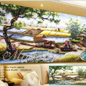 Tranh đính đá cao cấp Cây đa đầu làng Y8030 Kích thước 120cm x 65cm