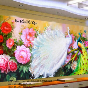 Tranh thêu chữ thập Hoa Khai Phú Quý MN0128 Kích thước 150x70cm