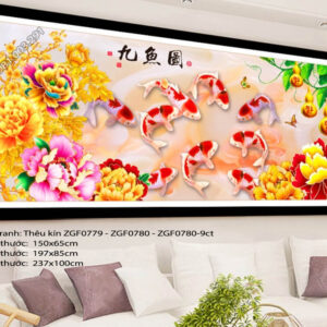 Tranh thêu chữ thập Cửu Ngư Quần Hội ZGF0780-9ct Kích thước 237*100cm