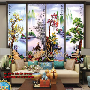 Tranh thêu Tứ Quý Tùng Cúc trúc mai MN0135 Kích thước 146cmx100cm