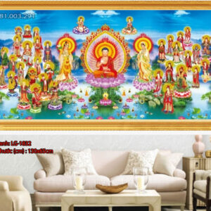 Tranh đính đá Thế Giới Tây Phương Tam Phật LG-1832 kích thước 130cm x65cm