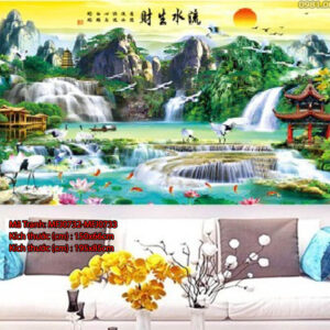 Tranh thêu chữ thập Sơn thủy hữu tình Mfj0732 Kích thước 150x66cm
