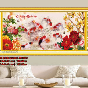 Tranh thêu chữ thập Cửu Ngư Quần Hội MN0019 Kích thước 197x86cm