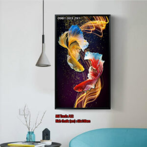 Tranh thêu Cá Chép Hóa Rồng A22  Kích thước 65cm x 100cm