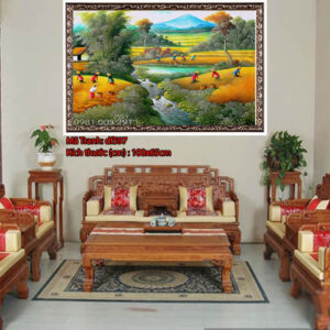 Tranh đính đá Mùa Lúa Chín DF597 kích thước 100cm x 65cm tranh đính đá kín 100%