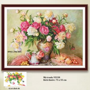Tranh đính đá Bình Hoa Nghệ Thuật VS338 kích thước 75cm x 55cm