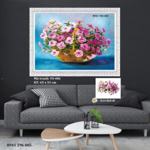 Tranh đính đá Bình Hoa Nghệ Thuật VS406 kích thước 65cm x 53cm
