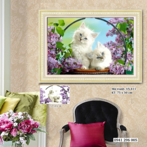 Tranh đính đá Mèo Con đáng yêu VS411 kích thước 75cm x 50cm