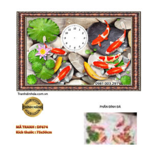 Tranh đính đá Cửu Ngư Quần Hội đồng hồ DF674 kích thước 75x50cm