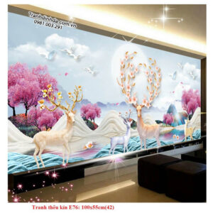 Tranh thêu chữ thập Hươu Tài Lộc E76 Kích thước 100cm x 55cm