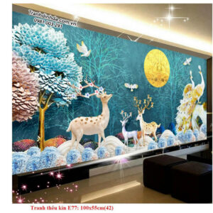 Tranh thêu chữ thập Hươu Tài Lộc E77 Kích thước 100cm x 55cm