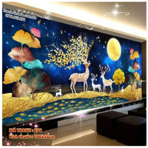 Tranh thêu chữ thập Hươu Tài Lộc E78Kích thước 100cm x 55cm