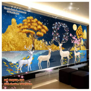 Tranh thêu chữ thập Hươu Tài Lộc E79 Kích thước 100cm x 55cm