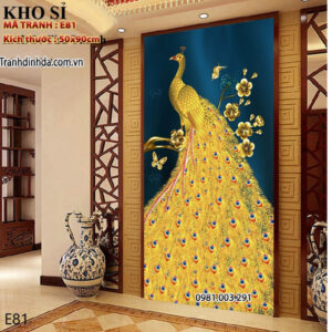 Tranh thêu chữ thập chim công E81 Kích thước 50x90cm