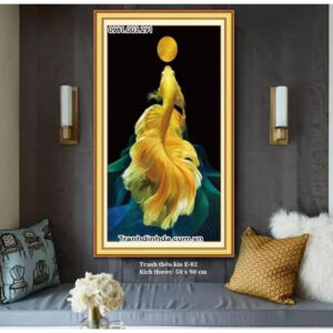 Tranh thêu Cá Chép Chơi Trăng E82 Kích thước 50cm x 90cm