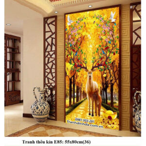 Tranh thêu chữ thập Hươu Tài Lộc E85 Kích thước 55cm x 80cm