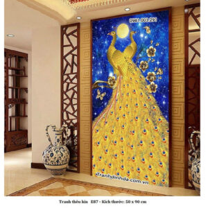 Tranh thêu chữ thập chim công E87 Kích thước 50x90cm