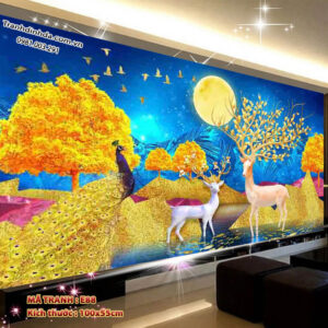 Tranh thêu chữ thập Hươu Tài Lộc E88 Kích thước 100cm x 55cm