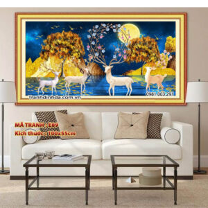 Tranh thêu chữ thập Hươu Tài Lộc E89 Kích thước 100cm x 55cm