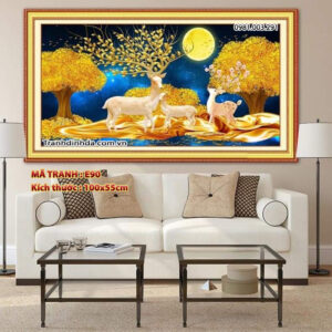 Tranh thêu chữ thập Hươu Tài Lộc E90 Kích thước 100cm x 55cm