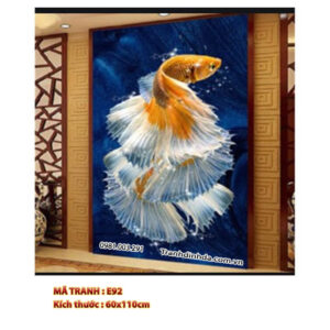 Tranh thêu Cá Chép Hóa Rồng E92 Kích thước 60cm x 110cm