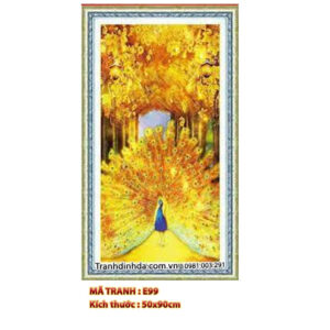 Tranh thêu chữ thập chim công E99 Kích thước 50x90cm