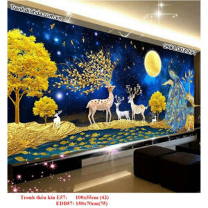 Tranh thêu chữ thập Hươu Tài Lộc EDB57 Kích thước 150cm x 70cm