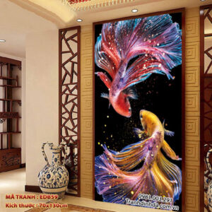 Tranh thêu Cá Chép Hóa Rồng EDB59 Kích thước 70cm x 130cm