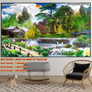 Tranh thêu chữ thập Sơn thủy hữu tình MN0158 Kích thước 200x90cm