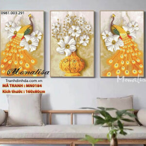 Tranh thêu chữ thập chim công MN0184 Kích thước 160x80cm