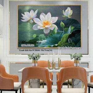 Tranh thêu chữ thập Hoa Sen PCH606 Kích thước 50cm x 75cm