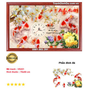 Tranh đính đá Đồng Hồ Cửu ngư VS221 kích thước 75cm x 50cm