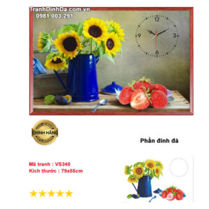 Tranh đính đá đồng hồ Hoa Hướng Dương VS340 kích thước 79cm x 55cm