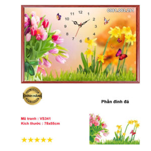 Tranh đính đá đồng hồ Hoa VS341 kích thước 78cm x 55cm