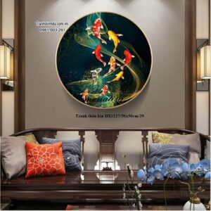 Tranh thêu Cá Chép Hóa Rồng DX1127 Kích thước 50cm x 50cm
