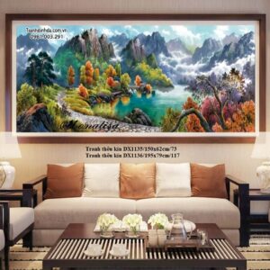 Tranh thêu chữ thập Sơn thủy hữu tình DX1136 Kích thước 195x79cm
