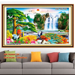 Tranh thêu chữ thập Sơn thủy hữu tình E4 Kích thước 100x60cm