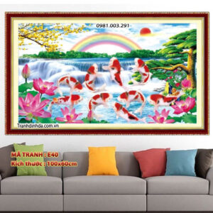 Tranh thêu chữ thập Cửu Ngư Quần Hội E40 Kích thước 100x60cm