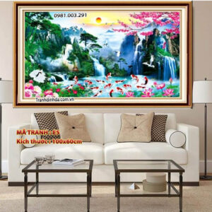Tranh thêu chữ thập Sơn thủy hữu tình E5 Kích thước 100x60cm