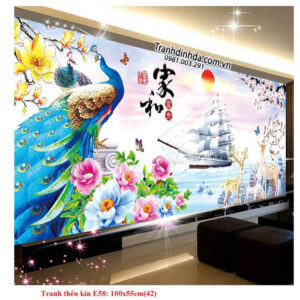 Tranh thêu chữ thập Hươu Tài Lộc E58 Kích thước 100cm x 55cm